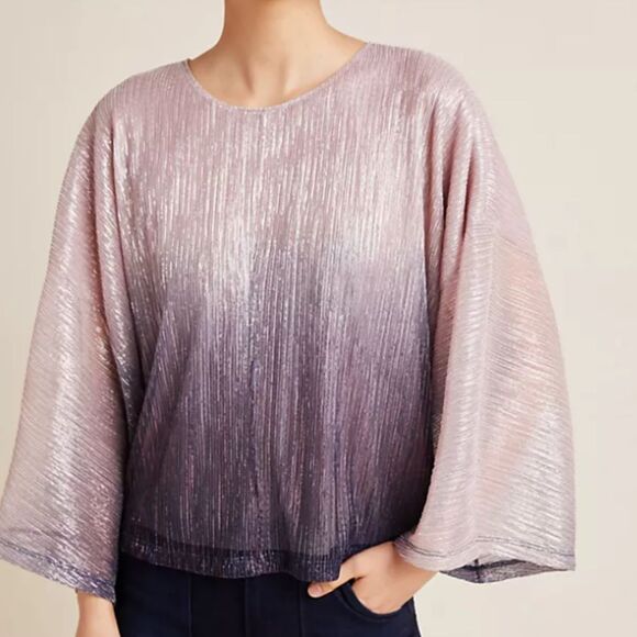 Anthropologie Serena Shimmer Purple Ombre Metallic Blouse Top Size Small - Picture 2 of 11